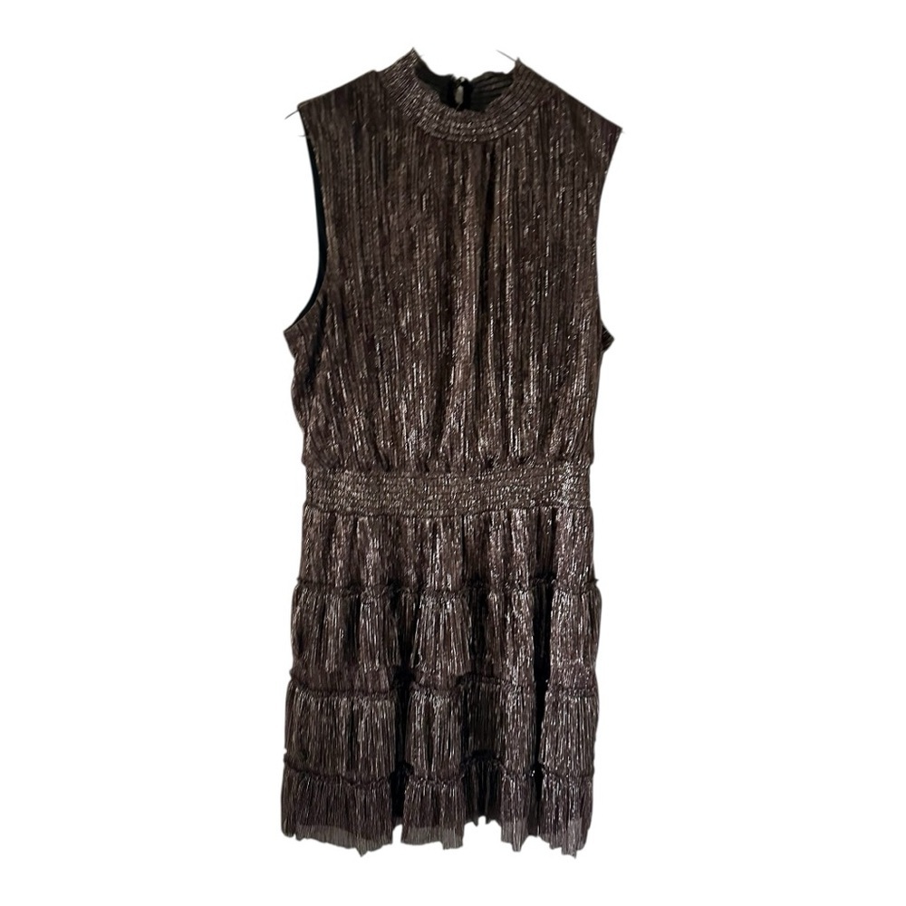 MSK Elegant Brown&Black Sleeveless Dress Metallic High Neck Size L - Picture 7 of 8